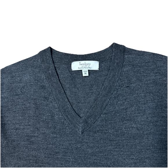 *NEW* Turnbury Mens XL Sweater Gray Long Sleeve Extra Fine Merino Wool V Neck - Picture 2 of 5